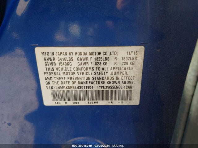 Honda FIT LX 2017 JHMGK5H53HS011904 Image 9