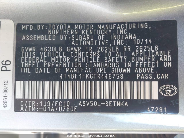 Toyota CAMRY LE 2015 4T4BF1FK6FR446758 Image 9