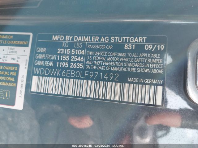 WDDWK6EB0LF971492 Mercedes-Benz Amg C 43 4matic
