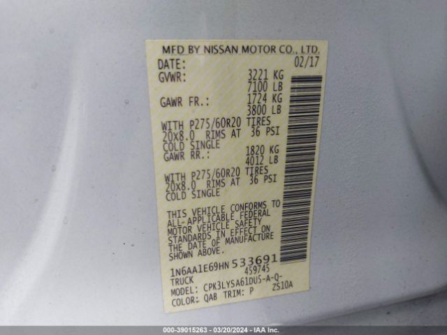 1N6AA1E69HN533691 Nissan Titan Platinum Reserve