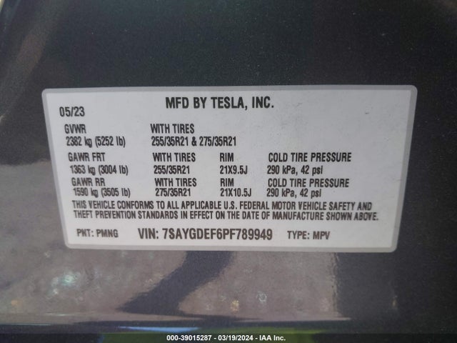7SAYGDEF6PF789949 Tesla Model Y Awd/performance Dual Motor All-wheel Drive