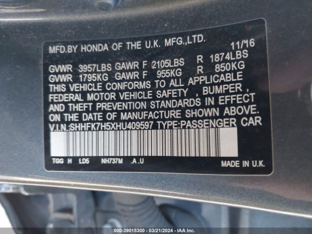 SHHFK7H5XHU409597 Honda CIVIC EX