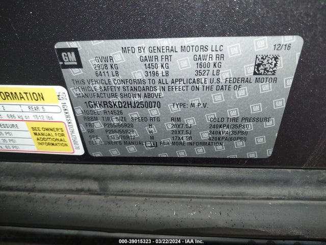 1GKKRSKD2HJ250070 GMC Acadia Limited