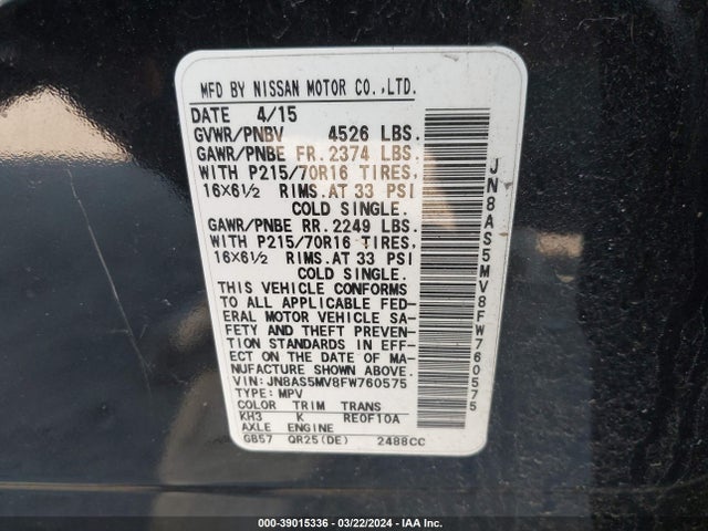 Nissan Rogue Select S 2015 JN8AS5MV8FW760575 Image 9