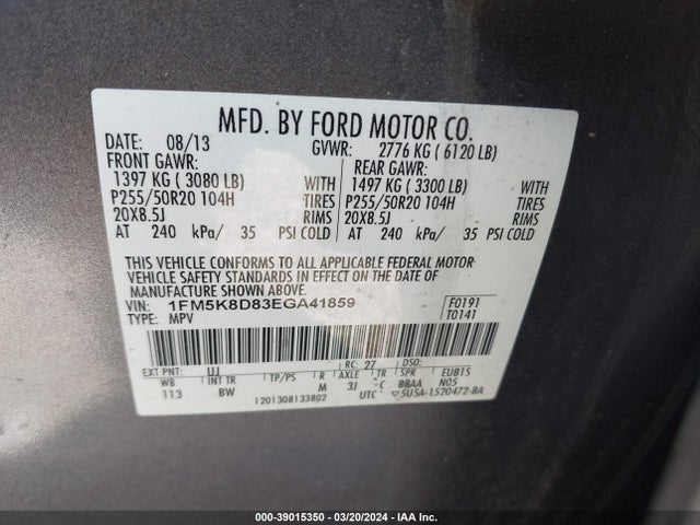 Ford EXPLORER XLT 2014 1FM5K8D83EGA41859 Image 9