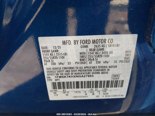 Ford Explorer St-line 2022 1FMSK7KHXNGA27893 Image 9