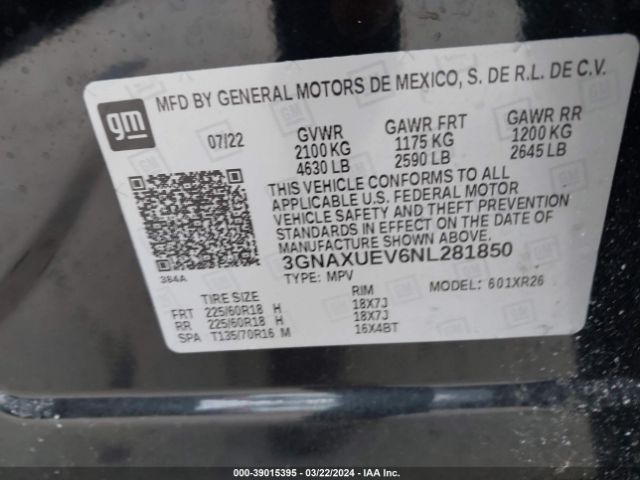 3GNAXUEV6NL281850 Chevrolet Equinox Awd Lt