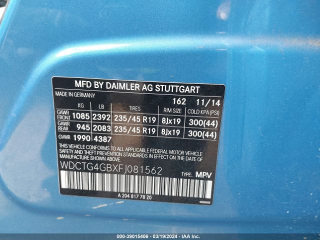 WDCTG4GBXFJ081562 Mercedes-Benz Gla 250 4matic