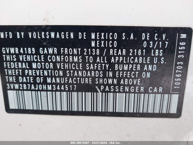3VW2B7AJ0HM344517 Volkswagen Jetta 1.4t S