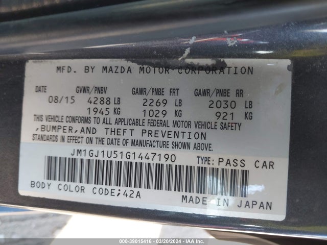 JM1GJ1U51G1447190 Mazda Mazda6 I Sport