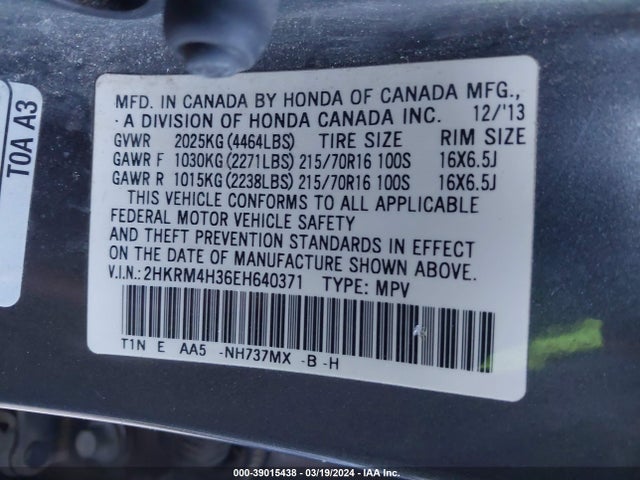 Honda CR-V LX 2014 2HKRM4H36EH640371 Image 9