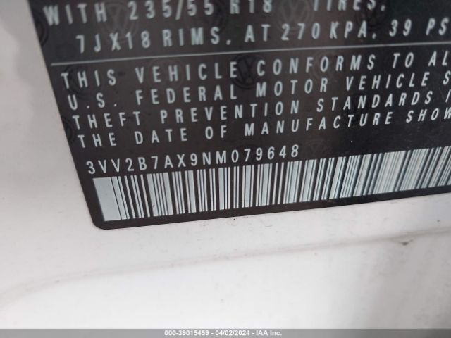 3VV2B7AX9NM079648 Volkswagen Tiguan 2.0t Se