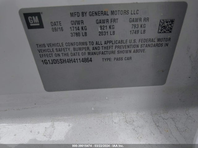 Chevrolet Sonic Lt Auto 2017 1G1JD5SH4H4114864 Image 9