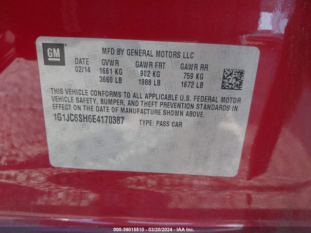 Chevrolet Sonic Lt Auto 2014 1G1JC6SH6E4170387 Image 9