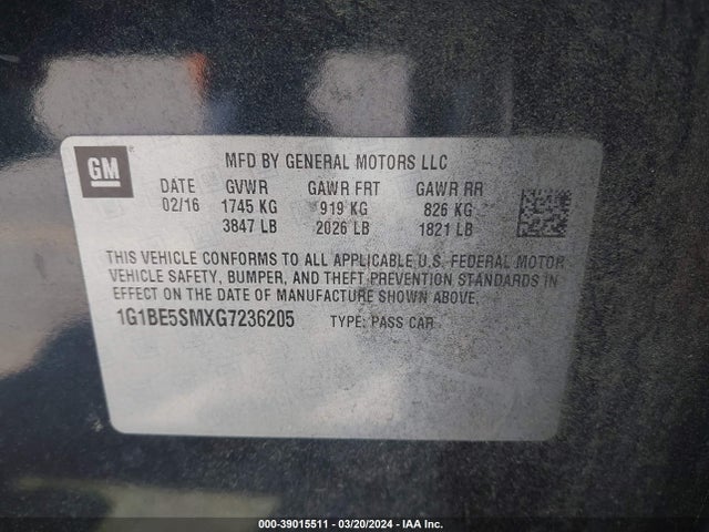 Chevrolet Cruze Lt Auto 2016 1G1BE5SMXG7236205 Image 9