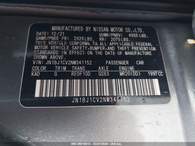 JN1BJ1CV2NW341152 Nissan Rogue Sport Sl Fwd Xtronic Cvt