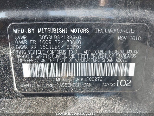 ML32F3FJ4KHF06272 Mitsubishi Mirage G4 Es