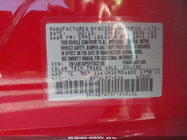 Nissan SENTRA SR 2015 3N1AB7AP5FY242156 Image 9