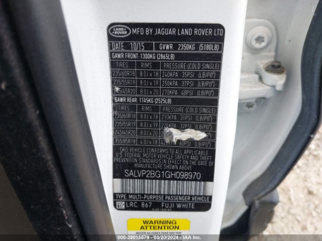 SALVP2BG1GH098970 Land Rover Range Rover Evoque Se/se Premium
