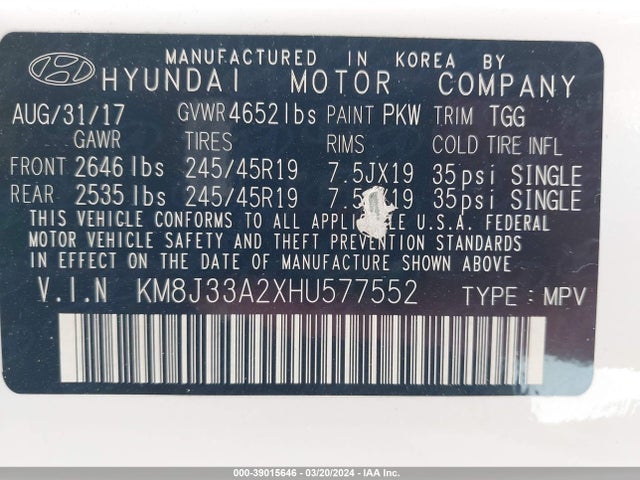 Hyundai Tucson Value 2017 KM8J33A2XHU577552 Image 9