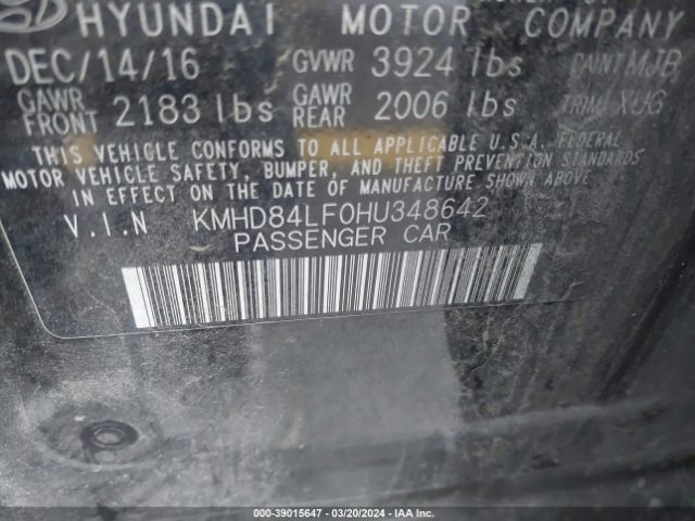 KMHD84LF0HU348642 Hyundai Elantra Value Edition
