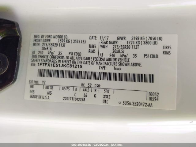 1FTFX1E51JKC81215 Ford F-150 Xlt