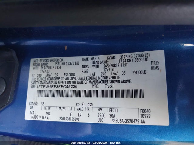 Ford F-150 Xlt 2015 1FTEW1EF3FFC45226 Image 9