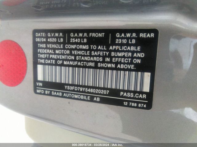 2004 SAAB 9-3 YS3FD79Y546020207 Photo 8