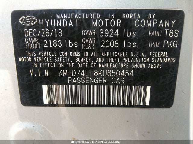 Hyundai ELANTRA SE 2019 KMHD74LF8KU850454 Image 9