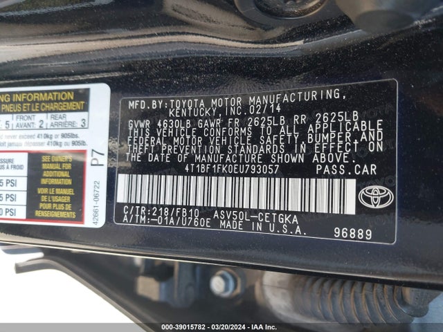 Toyota CAMRY XLE 2014 4T1BF1FK0EU793057 Image 9