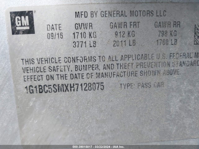 Chevrolet Cruze Ls Auto 2017 1G1BC5SMXH7128075 Image 9
