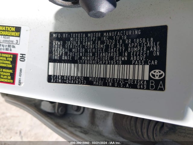 Toyota COROLLA SE 2019 5YFBURHE5KP919518 Image 9