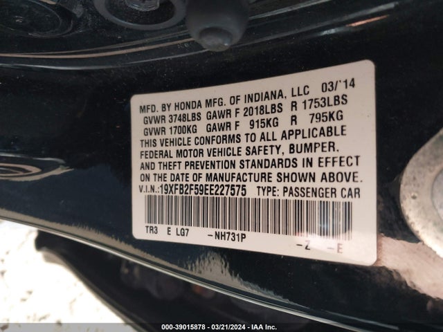Honda Civic Lx 2014 19XFB2F59EE227575 Image 9