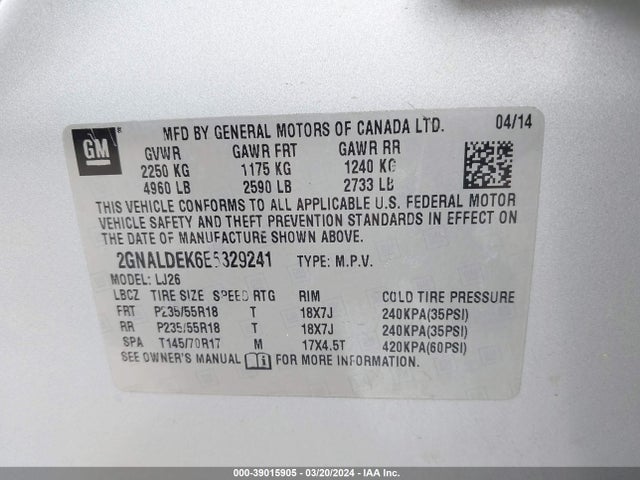 Chevrolet Equinox Ltz 2014 2GNALDEK6E6329241 Image 9