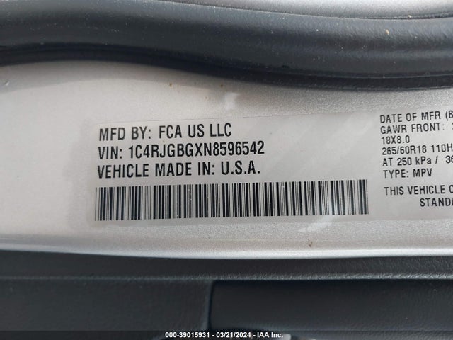 1C4RJGBGXN8596542 Jeep Grand Cherokee Limited 4x2