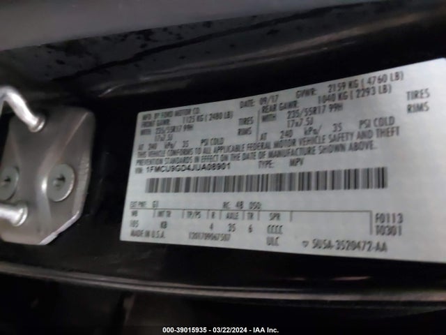 Ford ESCAPE SE 2018 1FMCU9GD4JUA08901 Image 9