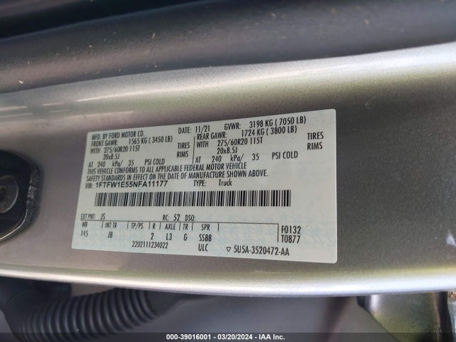 Ford F-150 Xl 2022 1FTFW1E55NFA11177 Image 9