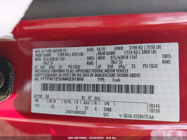 Ford F-150 Xlt 2021 1FTFW1E50MKE91800 Image 9