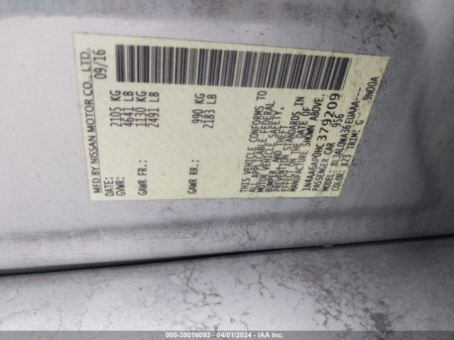 1N4AA6AP0HC379209 Nissan Maxima 3.5 Platinum/3.5 S/3.5 Sl/3.5 Sr/3.5 Sv