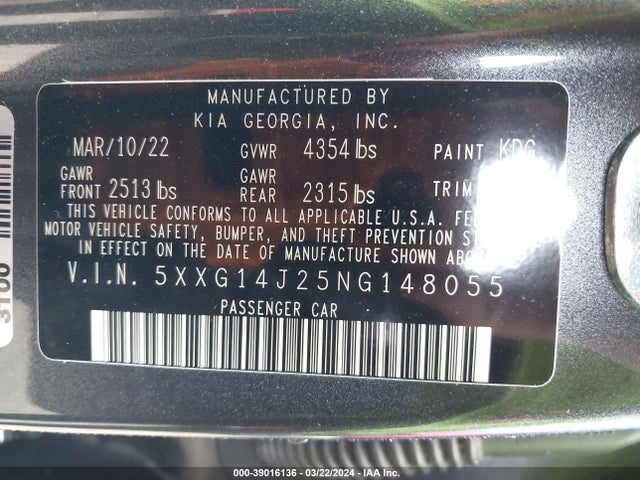 KIA K5 LXS 2022 5XXG14J25NG148055 Image 9