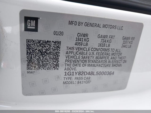 Chevrolet Corvette Stingray Rwd  3lt 2020 1G1Y82D48L5000364 Image 9
