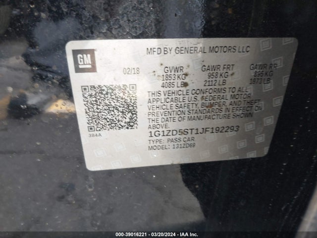Chevrolet MALIBU LT 2018 1G1ZD5ST1JF192293 Image 9