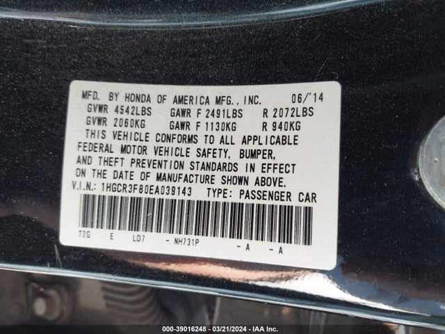 Honda Accord Ex-l V-6 2014 1HGCR3F80EA039143 Image 9