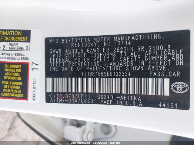 Toyota AVALON XLE 2014 4T1BK1EB9EU132334 Image 9