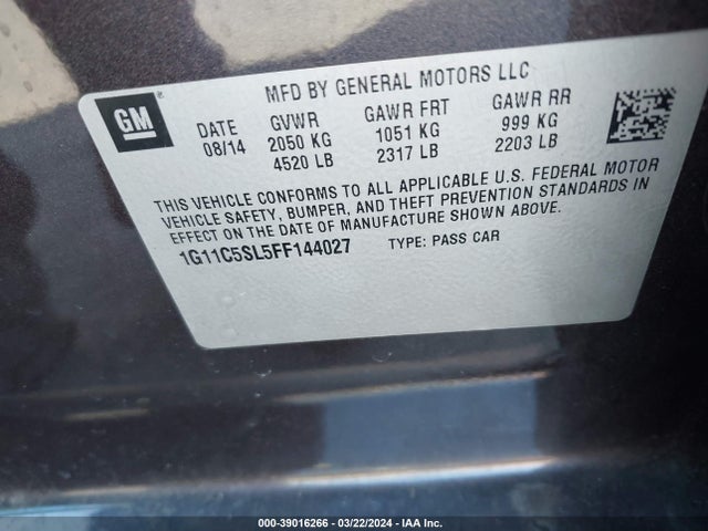 Chevrolet MALIBU 1LT 2015 1G11C5SL5FF144027 Image 9