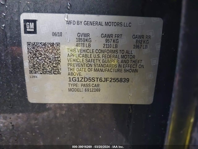 Chevrolet MALIBU LT 2018 1G1ZD5ST6JF255839 Image 9