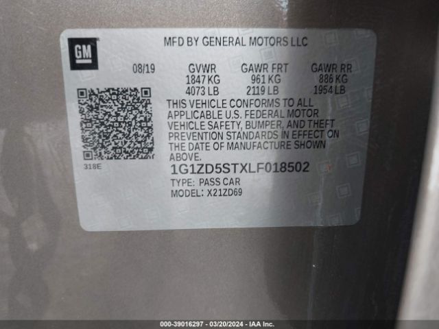1G1ZD5STXLF018502 Chevrolet Malibu Fwd Lt