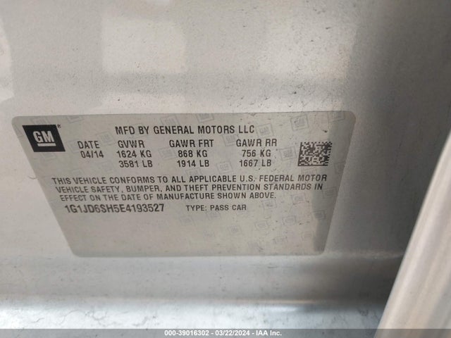 1G1JD6SH5E4193527 Chevrolet Sonic Lt Manual