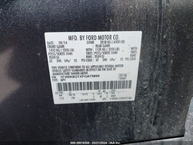 1FM5K8GTXFGA75895 Ford EXPLORER SPORT