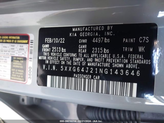 5XXG64J21NG143646 KIA K5 Gt-line